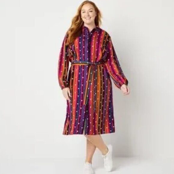 Dresses & Skirts - Abbott Elementary Pink Stripe Dot Multi Shirt Dress Medium